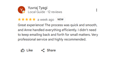 Google review from DefenceTax client